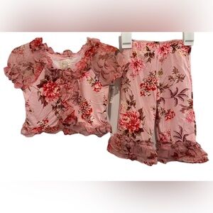 Pink floral short sleeve shirt and pants matching set toddlers